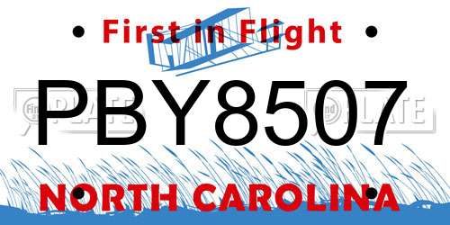 PBY8507 North Carolina License Plate