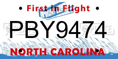 PBY9474 North Carolina License Plate