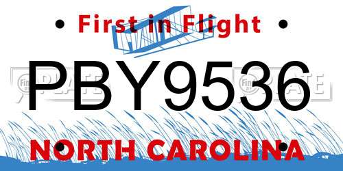 PBY9536 North Carolina License Plate