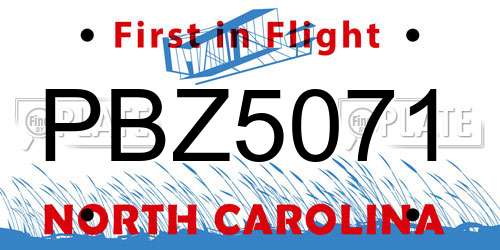 PBZ5071 North Carolina License Plate