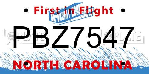 PBZ7547 North Carolina License Plate