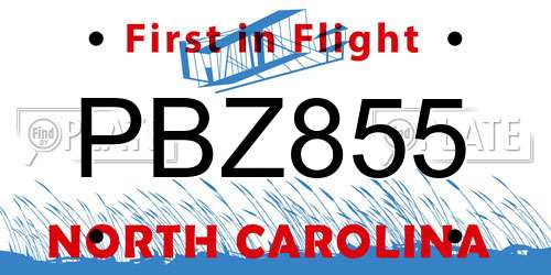 PBZ855 North Carolina License Plate