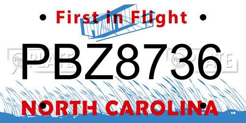 PBZ8736 North Carolina License Plate