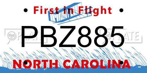 PBZ885 North Carolina License Plate
