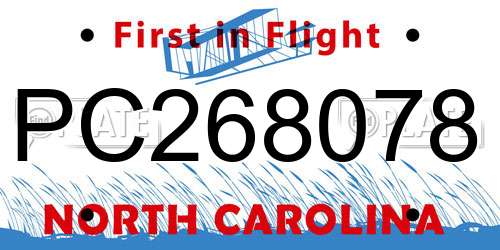 PC268078 North Carolina License Plate