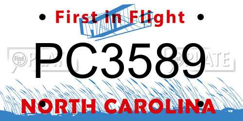 PC3589 North Carolina License Plate