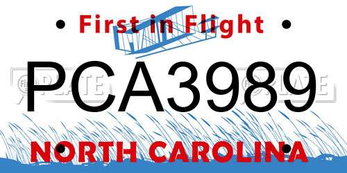PCA3989 North Carolina License Plate
