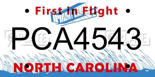 PCA4543 North Carolina License Plate