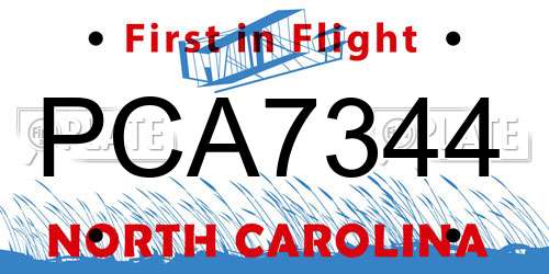 PCA7344 North Carolina License Plate
