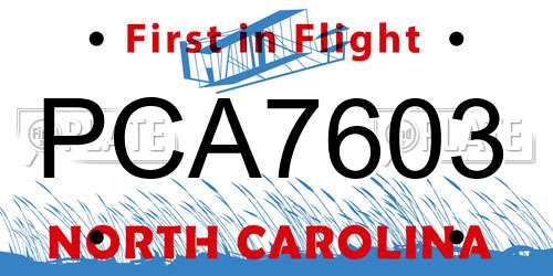 PCA7603 North Carolina License Plate