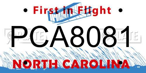PCA8081 North Carolina License Plate