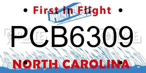 PCB6309 North Carolina License Plate