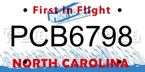 PCB6798 North Carolina License Plate