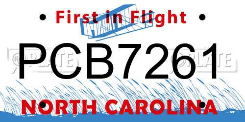 PCB7261 North Carolina License Plate