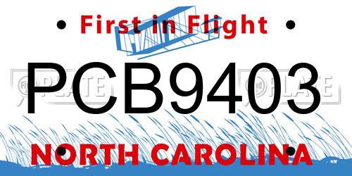 PCB9403 North Carolina License Plate