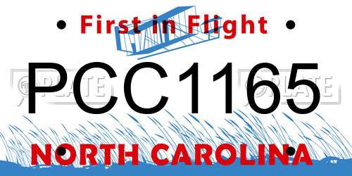 PCC1165 North Carolina License Plate