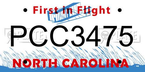PCC3475 North Carolina License Plate