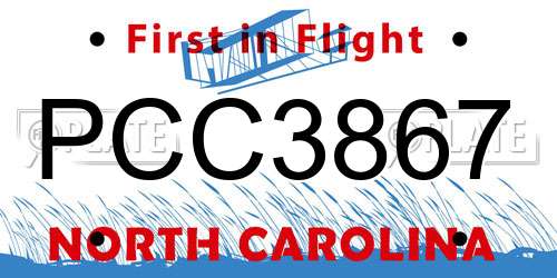 PCC3867 North Carolina License Plate