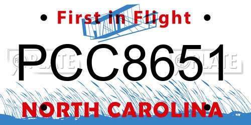 PCC8651 North Carolina License Plate
