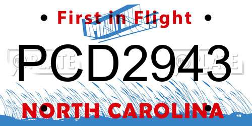 PCD2943 North Carolina License Plate