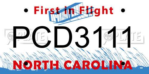 PCD3111 North Carolina License Plate