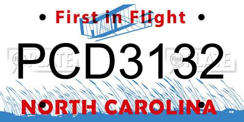 PCD3132 North Carolina License Plate