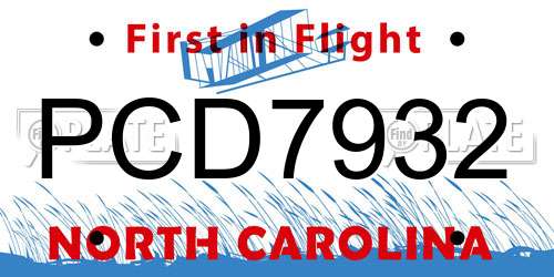 PCD7932 North Carolina License Plate