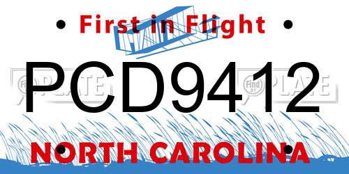 PCD9412 North Carolina License Plate