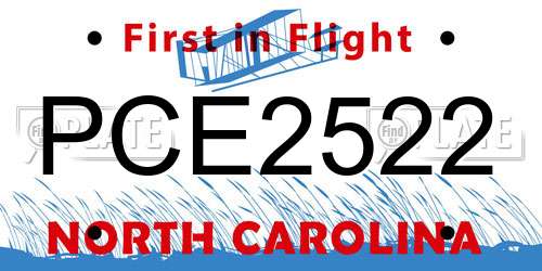 PCE2522 North Carolina License Plate
