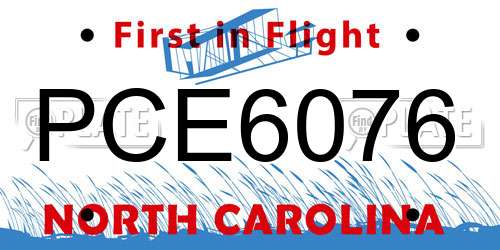 PCE6076 North Carolina License Plate