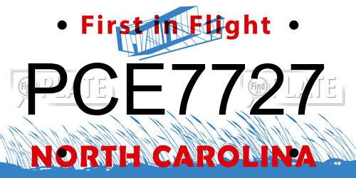 PCE7727 North Carolina License Plate