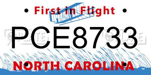PCE8733 North Carolina License Plate
