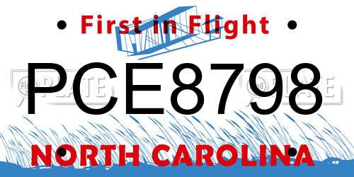 PCE8798 North Carolina License Plate