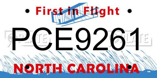 PCE9261 North Carolina License Plate