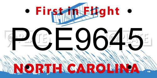 PCE9645 North Carolina License Plate