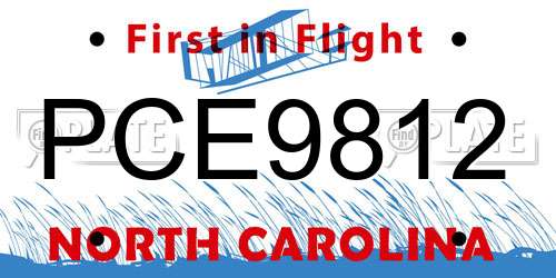 PCE9812 North Carolina License Plate