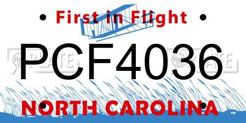 PCF4036 North Carolina License Plate