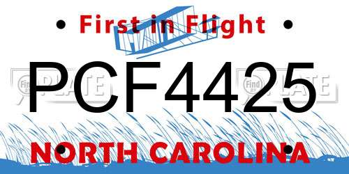 PCF4425 North Carolina License Plate