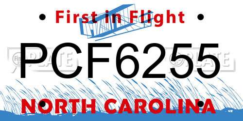 PCF6255 North Carolina License Plate