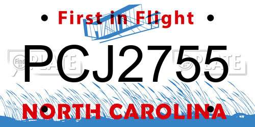 PCJ2755 North Carolina License Plate