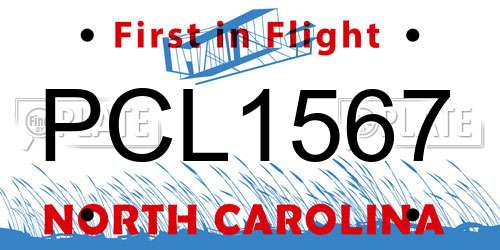 PCL1567 North Carolina License Plate