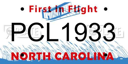 PCL1933 North Carolina License Plate