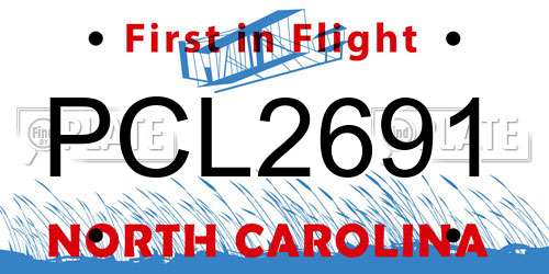 PCL2691 North Carolina License Plate