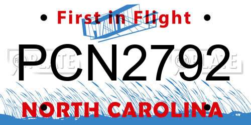 PCN2792 North Carolina License Plate