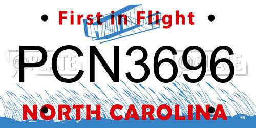 PCN3696 North Carolina License Plate