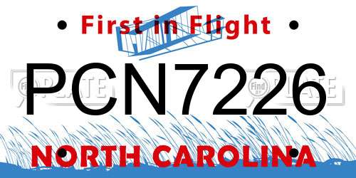 PCN7226 North Carolina License Plate