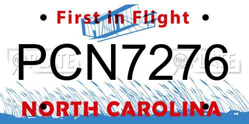 PCN7276 North Carolina License Plate