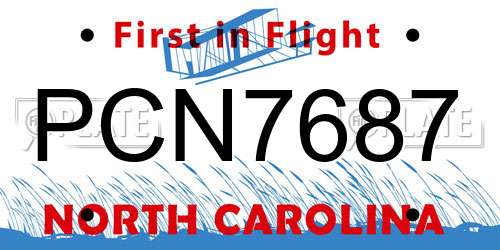 PCN7687 North Carolina License Plate