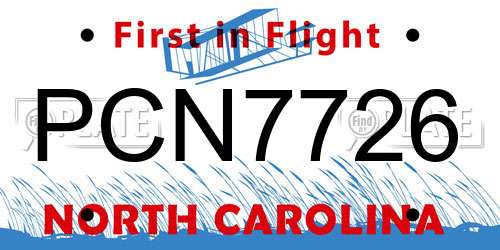 PCN7726 North Carolina License Plate