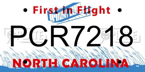 PCR7218 North Carolina License Plate